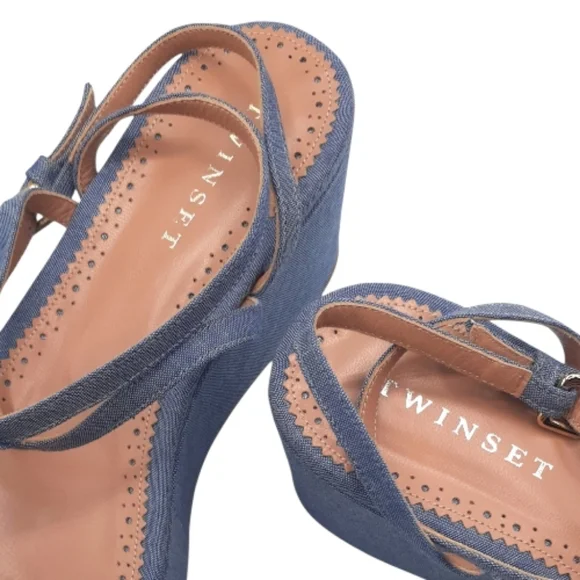 Twin-set Blue Denim Strappy Platform Sandals Size 10 - Picture 4 of 8